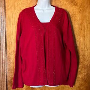 Sag Harbor women's red sweater with sequins inside shirt - XL
